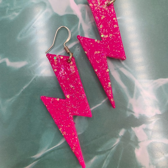 Hot Pink Lightning Bolt Earrings - Picture 7 of 8